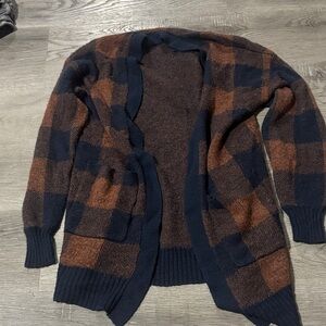 American Eagle Outfitters Plaid Cardigan - Navy and Rust